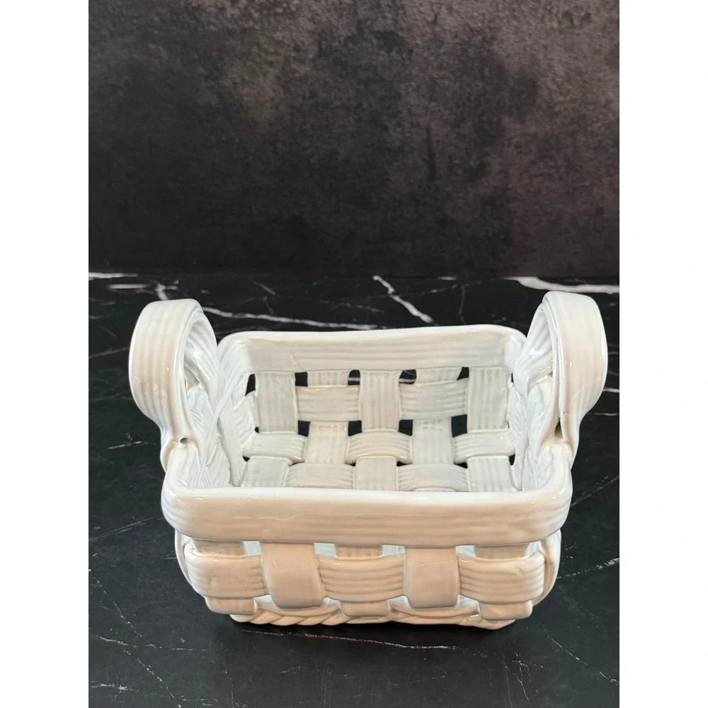 VTG Neuwirth Portugal Open Weave Ceramic Woven Basket 6.5in Square MINT!